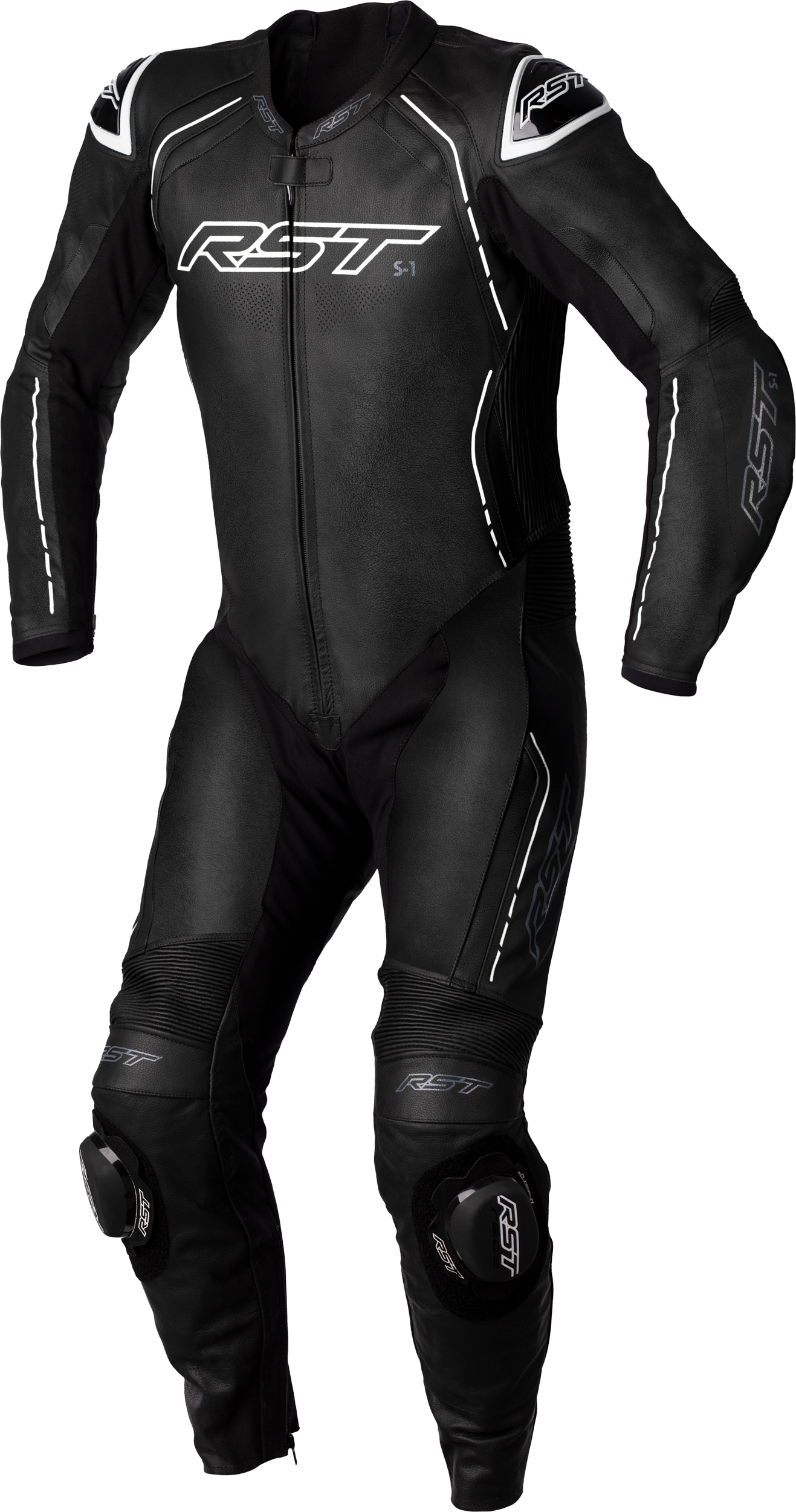 RST (102987WHI-50) S1 CE SUIT BLACK/BLACK/WHITE LTHR 3XL 556