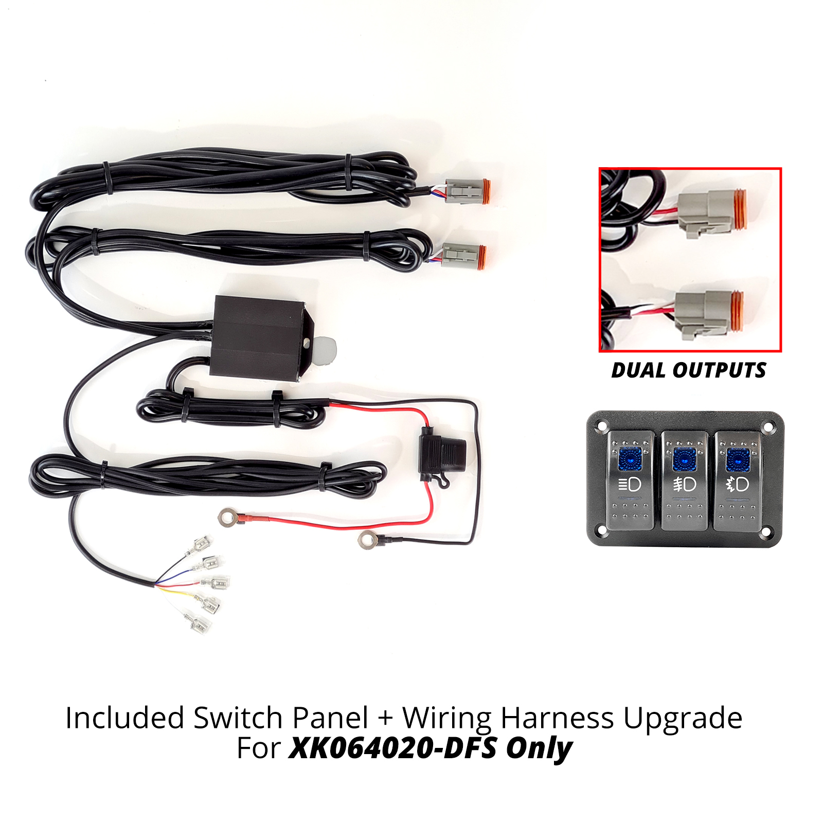 XK GLOW 3 Switch Rocker Panel w/3 Ouput Wire Strobe Combo - View 1