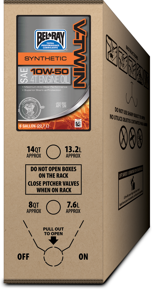 BEL-RAY V-TWIN 4T FULL SYN ENGINE OIL 10W50 6 GAL BIB