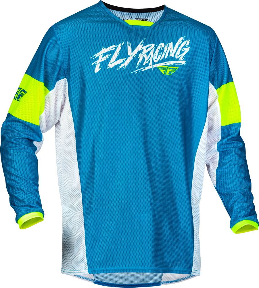 Fly Racing Youth Kinetic Mesh Khaos Jersey — Blue/White/Hi-Vis Yellow