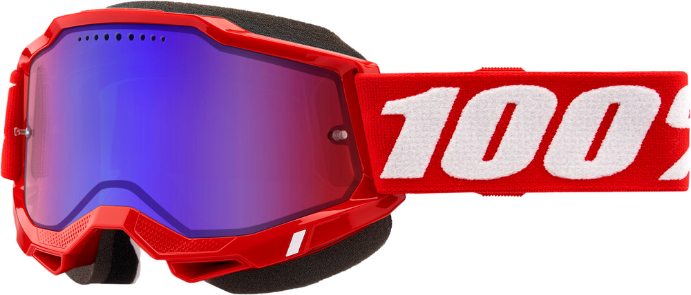100-PERCENT ACCURI 2 SNOWMOBILE GOGGLE NEON RED MIRROR RED/BLUE LENS