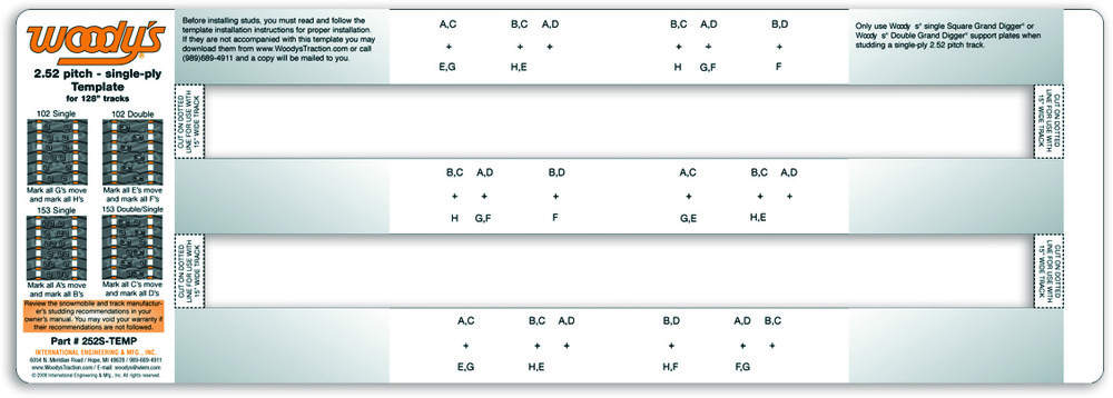 WOODYS STUDDING TEMPLATE 2.52" PITCH SINGLE PLY