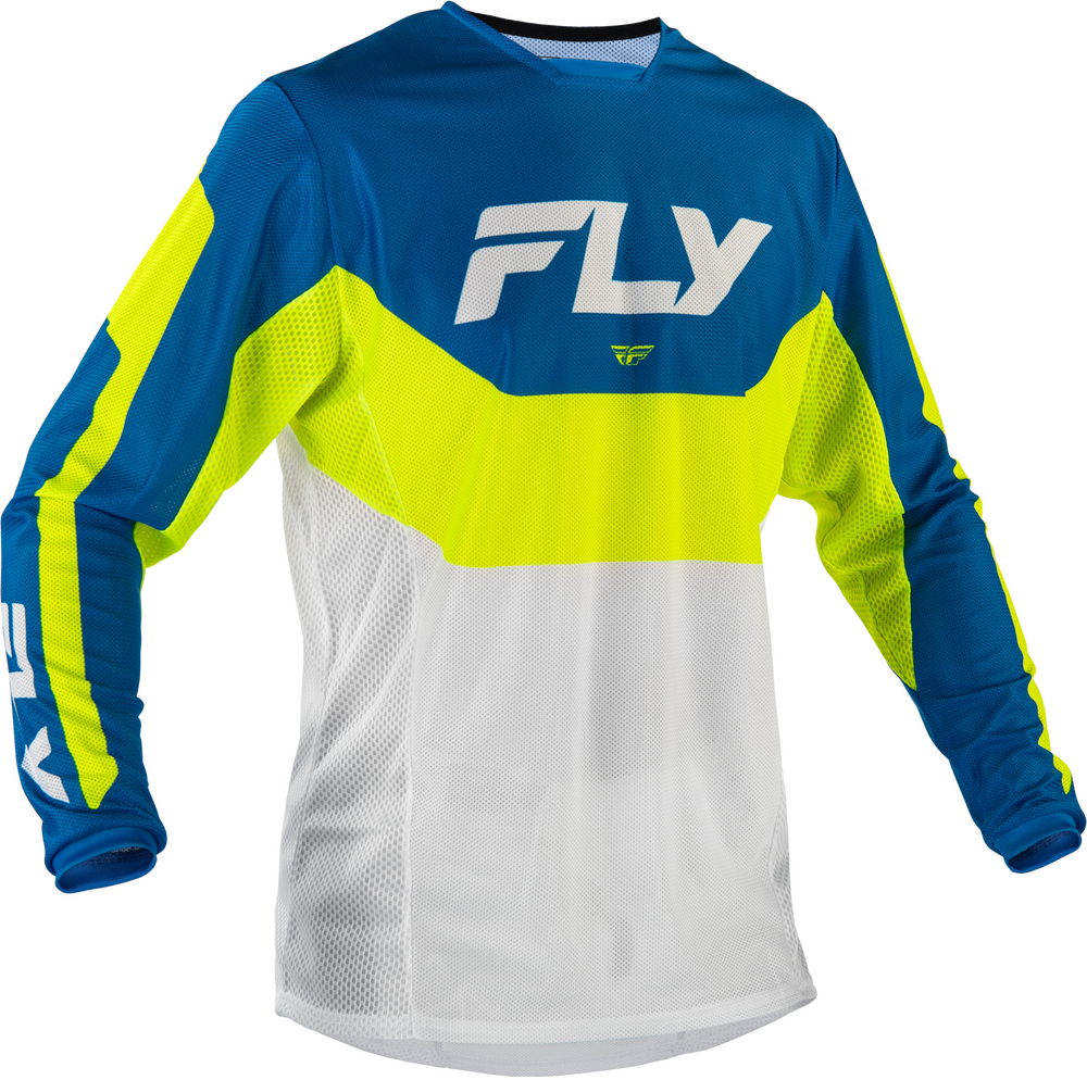 Fly Racing Kinetic Mesh Jersey (2026.5) — Blue/White/Hi-Vis Yellow