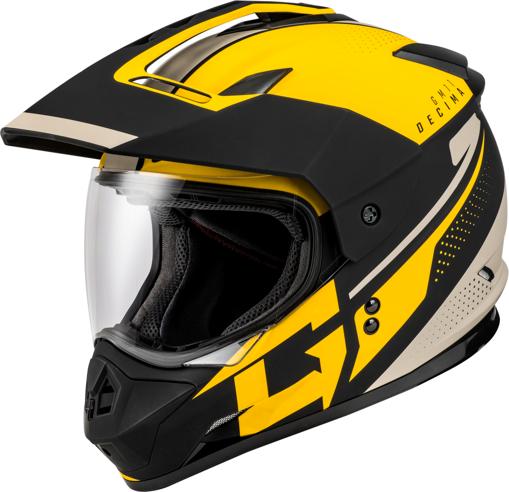 Gmax GM-11 Decima Helmet — Matte Black/Yellow/Grey