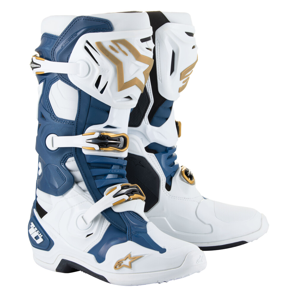 Alpinestars Tech 10 LE Boots — White/Dark Blue/Gold