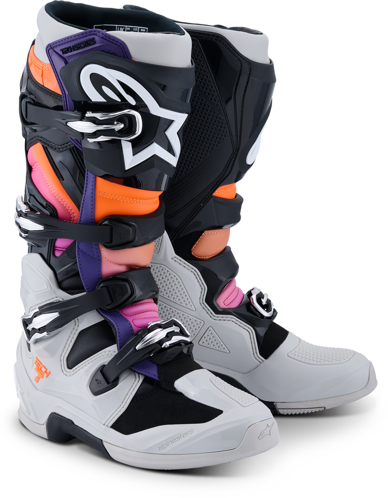 Alpinestars 2026 MX Tech 7 Boots — Black/Light Grey/Orange Fluo/Magenta