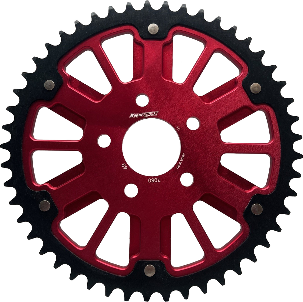 STEALTH 49T REAR SPROCKET RED ALUM CAR  BLK STEEL TEETH