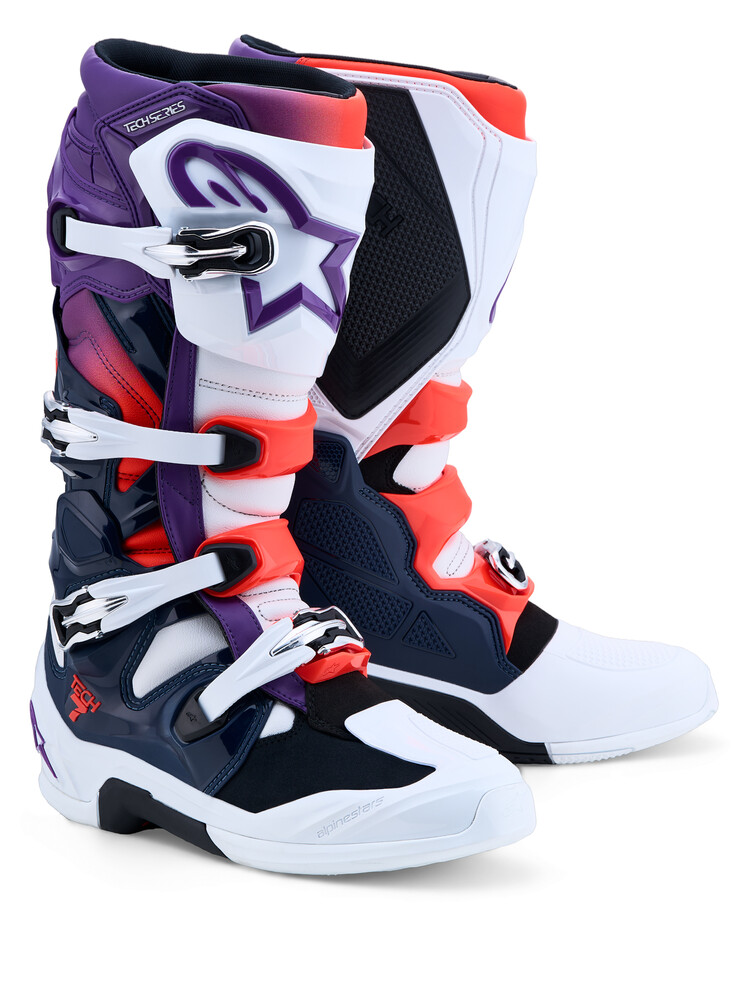 Alpinestars Tech 7 MX Boots — PURPLE/WHITE/DARK BLUE/RED FLUO
