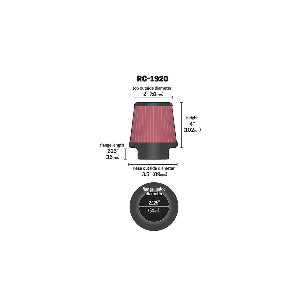 K&N AIR FILTER UNIVERSAL 54MM FLANGE