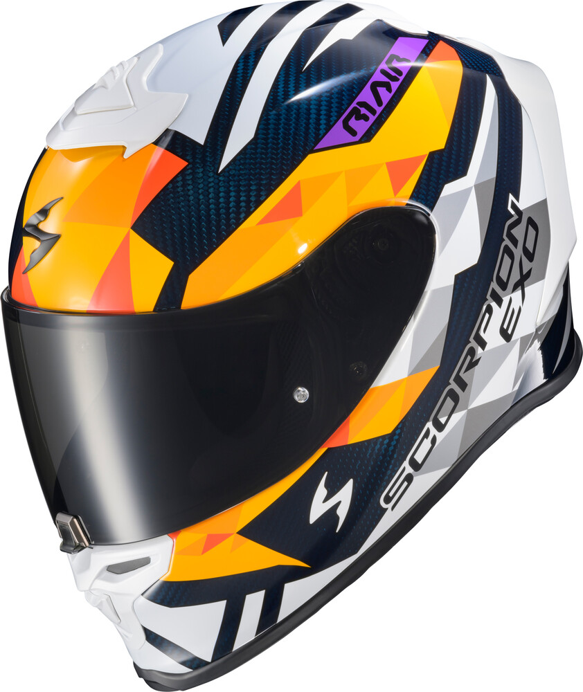 Scorpion EXO EXO-R1 Air Full Face Helmet Carbon Rastor Or/Wht/Blue MD