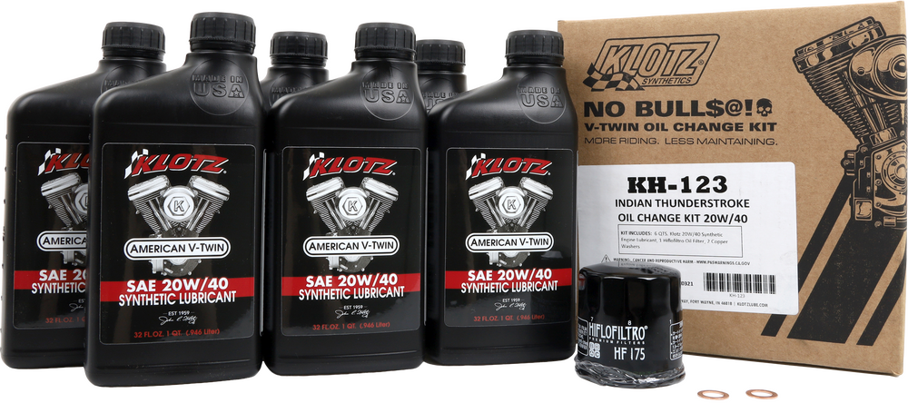Klotz Indian Thunderstroke 6qt Synthetic Oil Change Kit