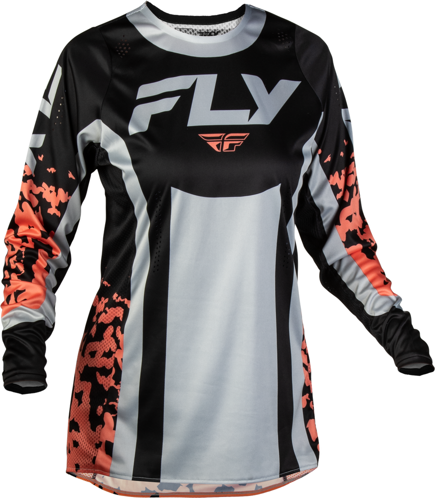 Fly Racing Women's Lite Flake Jersey (2027) — Black/Light Grey/Coral