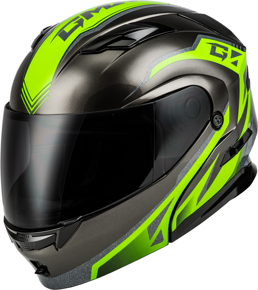 Gmax MD-01 Volta Helmet — Black/Silver/Green Metallic