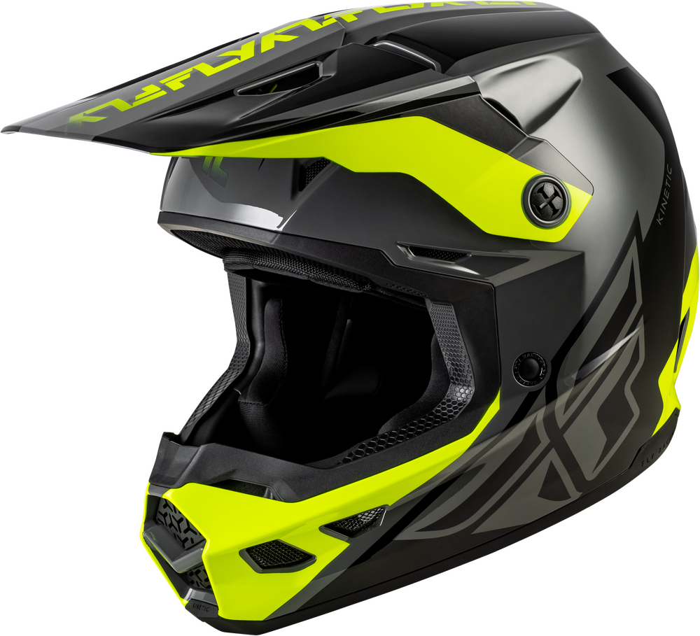 Fly Racing 2026 Kinetic Crest Helmet — Grey/Black/Hi-Vis Yellow