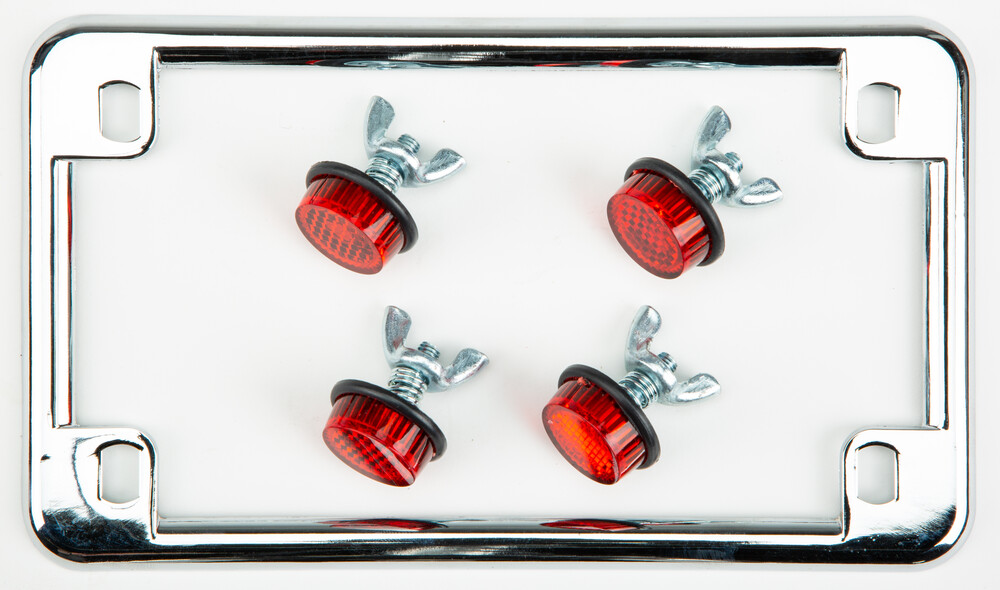 CHRIS PRODUCTS LICENSE PLATE FRAME W/4 RED REFLECTORS CHROME