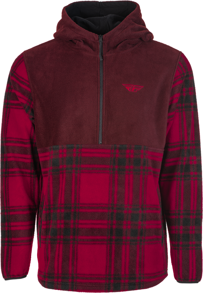 FLY HALF ZIP PULLOVER HOODIE RED PLAID SM