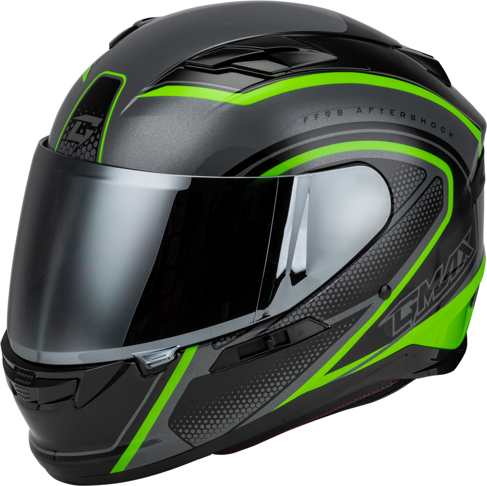 GMAX FF-98 AFTERSHOCK HELMET GREY/NEON GREEN XS