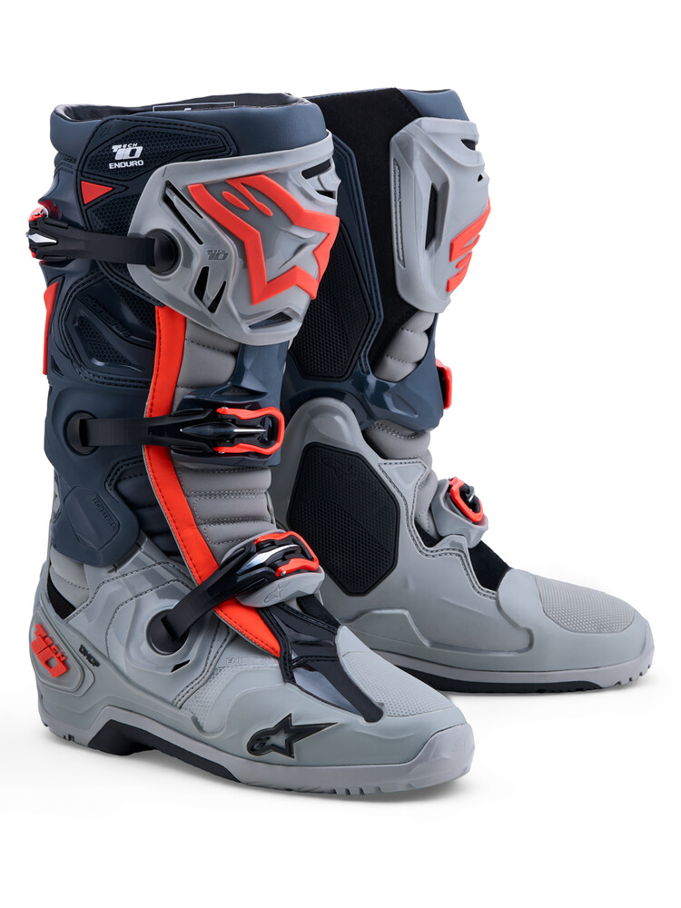 Alpinestars Tech 10 Enduro Boots — MID GREY/DARK GREY/RED FLUO