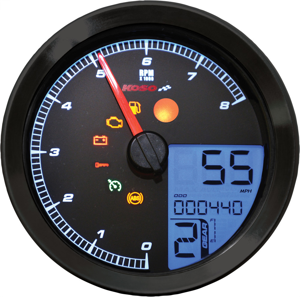 KOSO SPEEDO / TACH BLK BEZEL LCD COLOR CHANGE DISPLAY