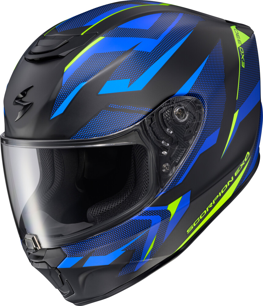 Scorpion EXO 2026 EXO R330 Full Face Helmet — Black/Blue/Hi-Vis Yellow