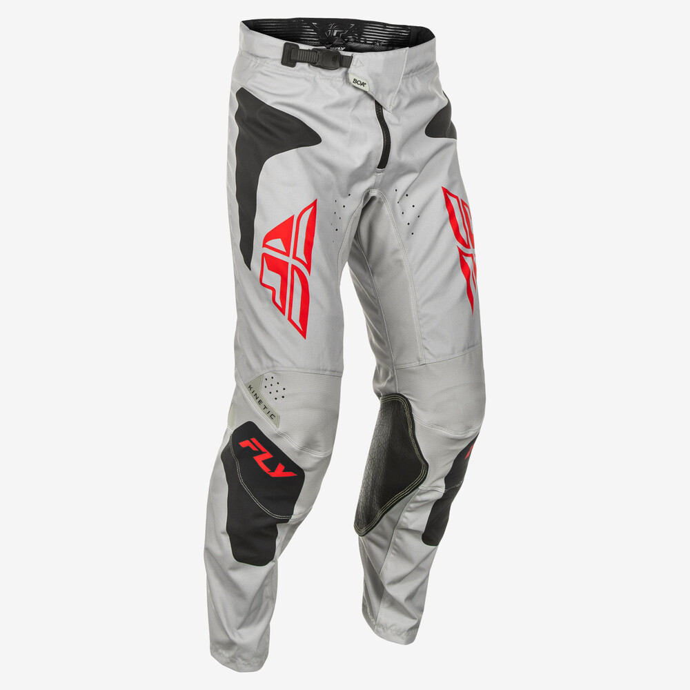 FLY RACING KINETIC SYM PANTS CA/NY LIGHT GREY/RED/BLACK SZ 40