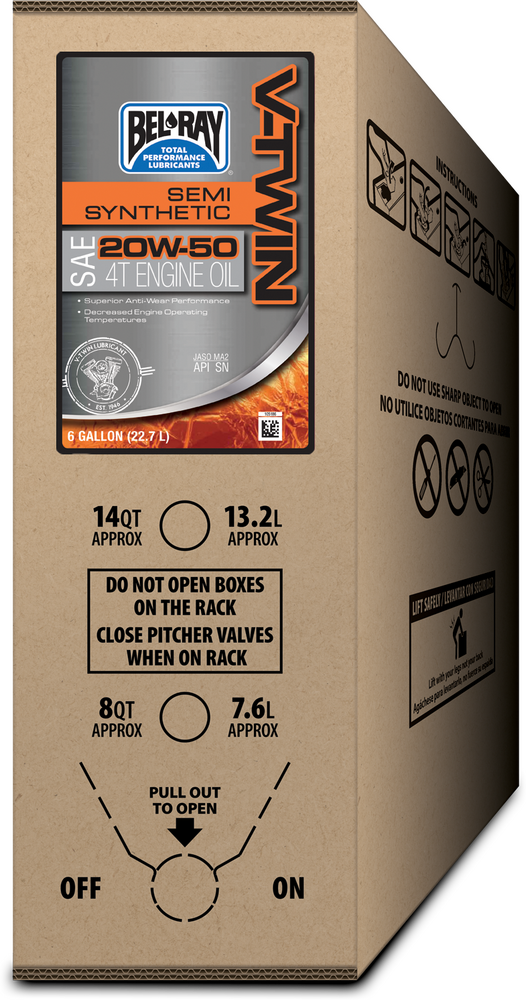 BEL-RAY V-TWIN 4T SEMI-SYN ENGINE OIL 20W50 6 GAL BIB