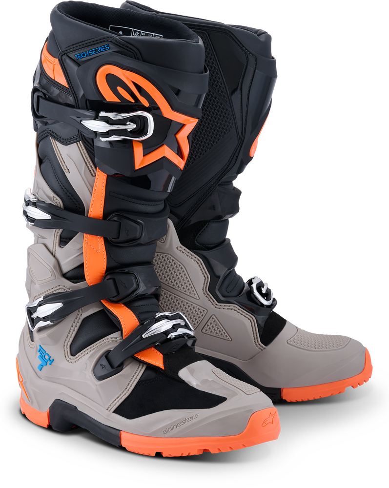 Alpinestars Tech 7 Enduro Boots — Black/Warm Grey/Orange Fluo