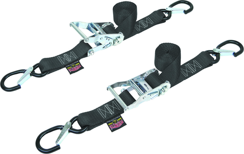 POWERTYE TIE-DOWN RATCHET SEC HOOK 1.5"X6' BLACK PAIR