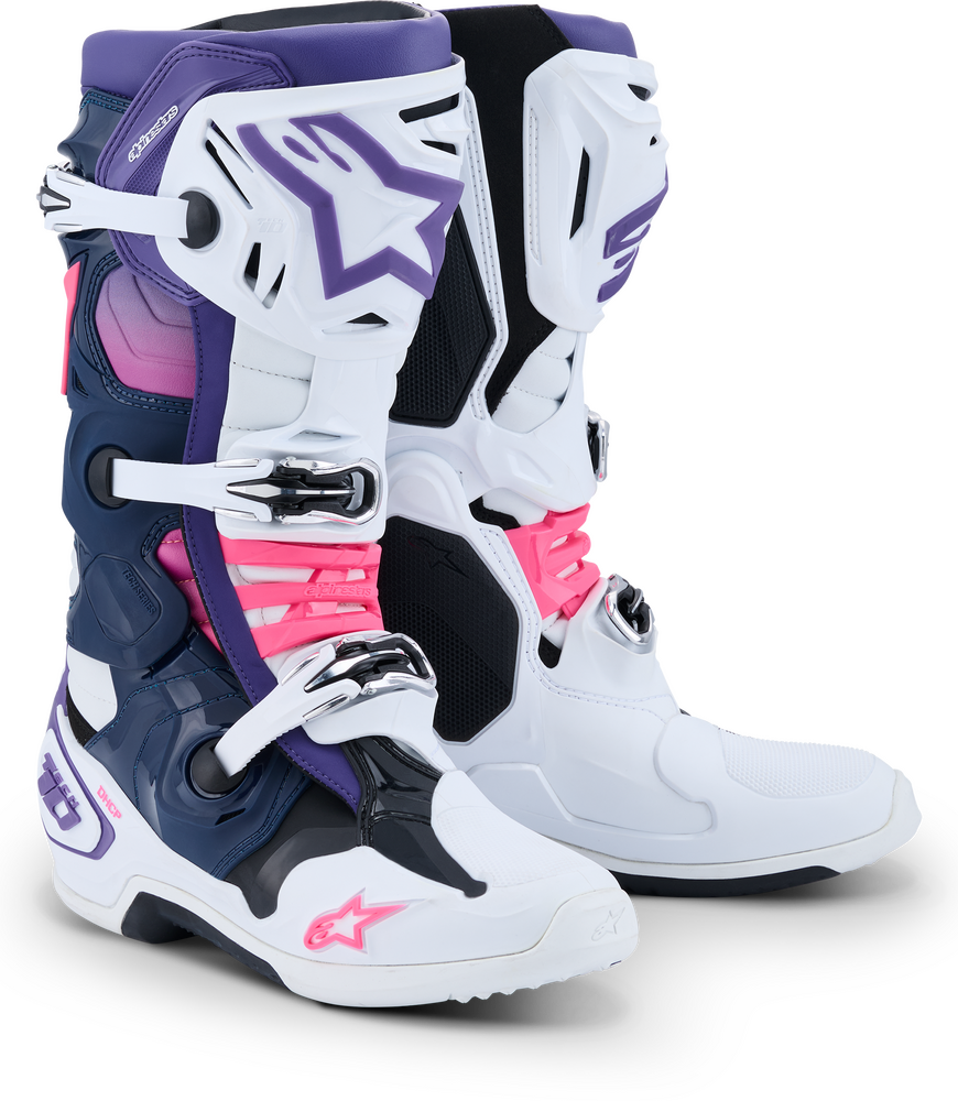 Alpinestars 2026 Tech 10 Boots — White/Violet/Navy Blue/Pink Fluo