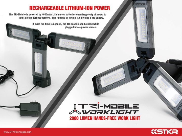 STKR TRI-MOBILE WORK LIGHT 2000 LUMEN
