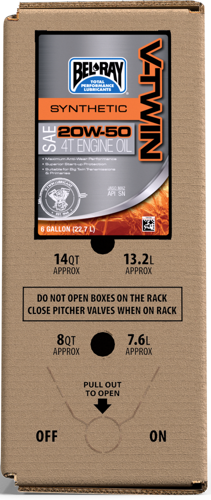 BEL-RAY V-TWIN SYNTHETIC 20W-50 6GAL. BAG IN BOX