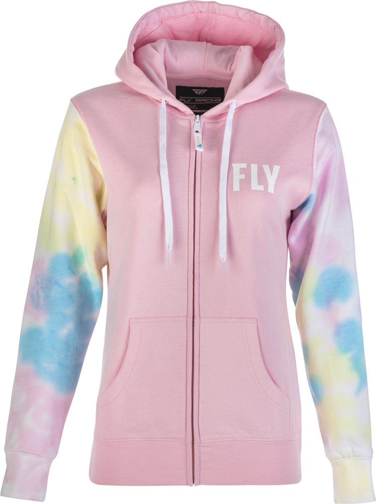 WOMEN'S FLY TIE-DYE ZIP UP HOODIE PINK/YELLOW/BLUE MD