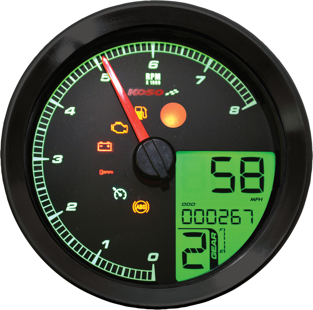 KOSO SPEEDO / TACH BLK BEZEL LCD COLOR CHANGE DISPLAY