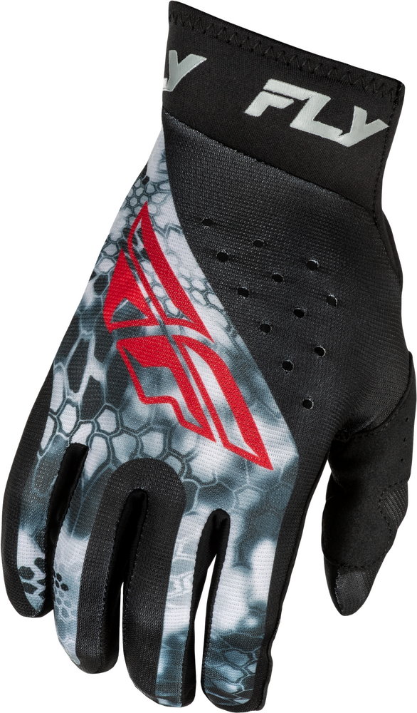 FLY RACING YOUTH PRO LITE KRYPTEK GLOVES BLACK/RED/GREY YL