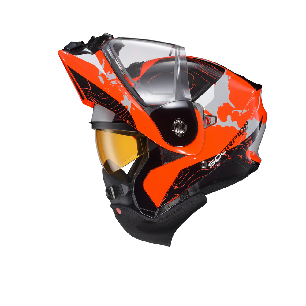 SCORPION EXO EXO-AT960 COLD WEATHER HELMET TOPOGRAPHIC HI-VIZ ORG XL DUAL