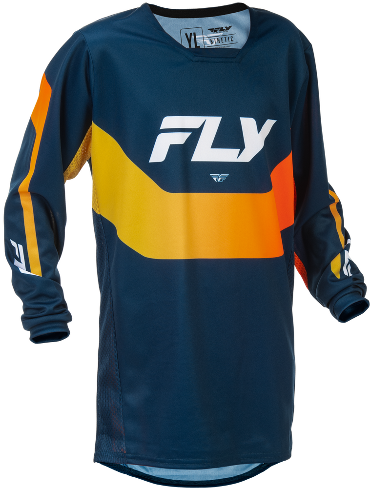 Fly Racing 2026 Youth Kinetic Jersey — Navy/Orange