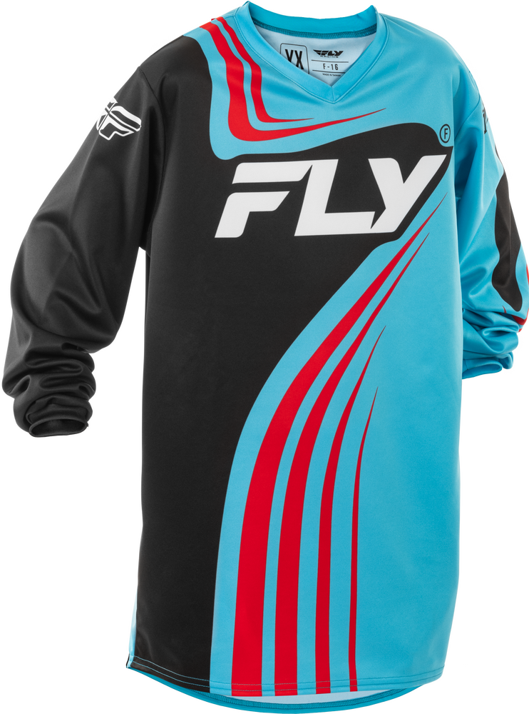 Fly Racing Youth F-16 Jersey — Cyan/Black/Red
