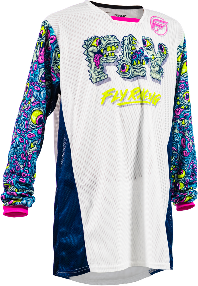 Fly Racing Youth Kinetic Mutant Mesh Jersey (2026) — White/Blue/Multi