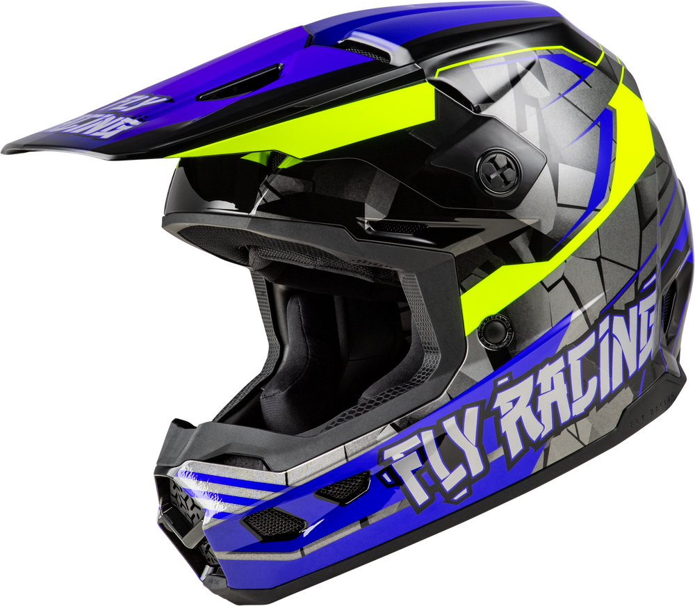 Fly Racing Youth Kinetic Scorched Helmet (2025) — Blue/Grey/Hi-Vis