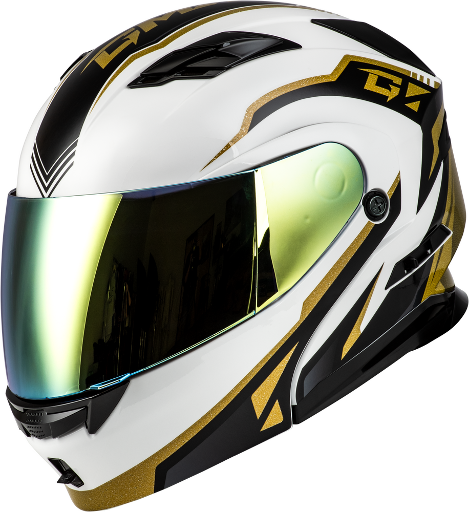 Gmax MD-01 Volta Helmet — White/Gold/Black Metallic