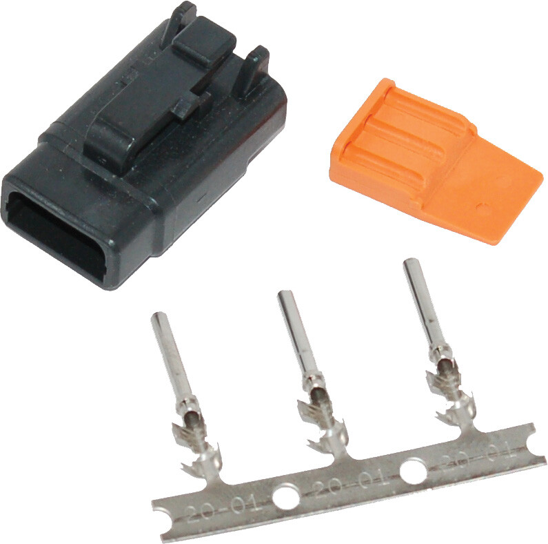 NAMZ CUSTOM CYCLE DEUTSCH DTM 3-PIN BLACK PLUG W/3 TRMNLS/WDGLCK HD74113-98BK