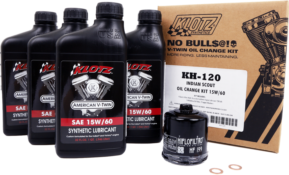 Klotz Indian Scout 4qt Synthetic Oil Change Kit