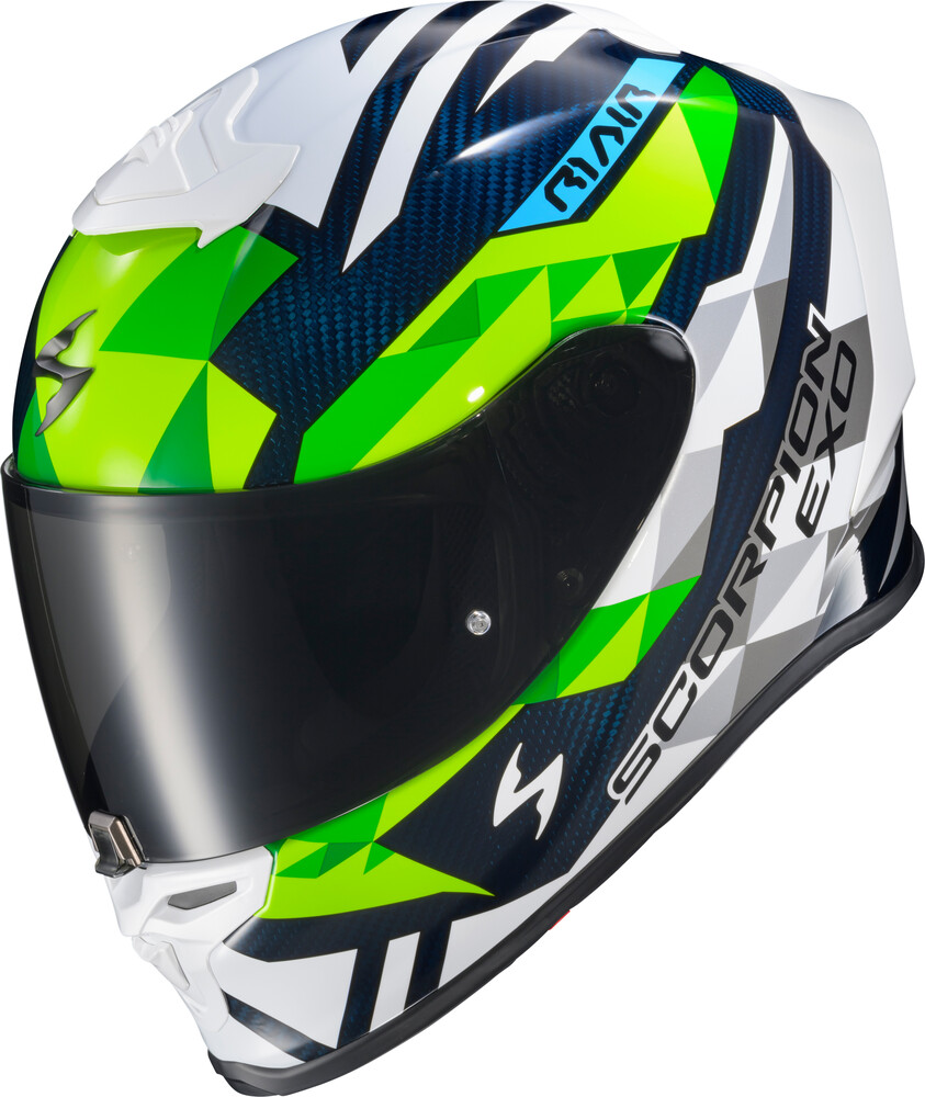 Scorpion EXO EXO-R1 Air Full Face Helmet Carbon Rastor Wht/Grn/Blue MD