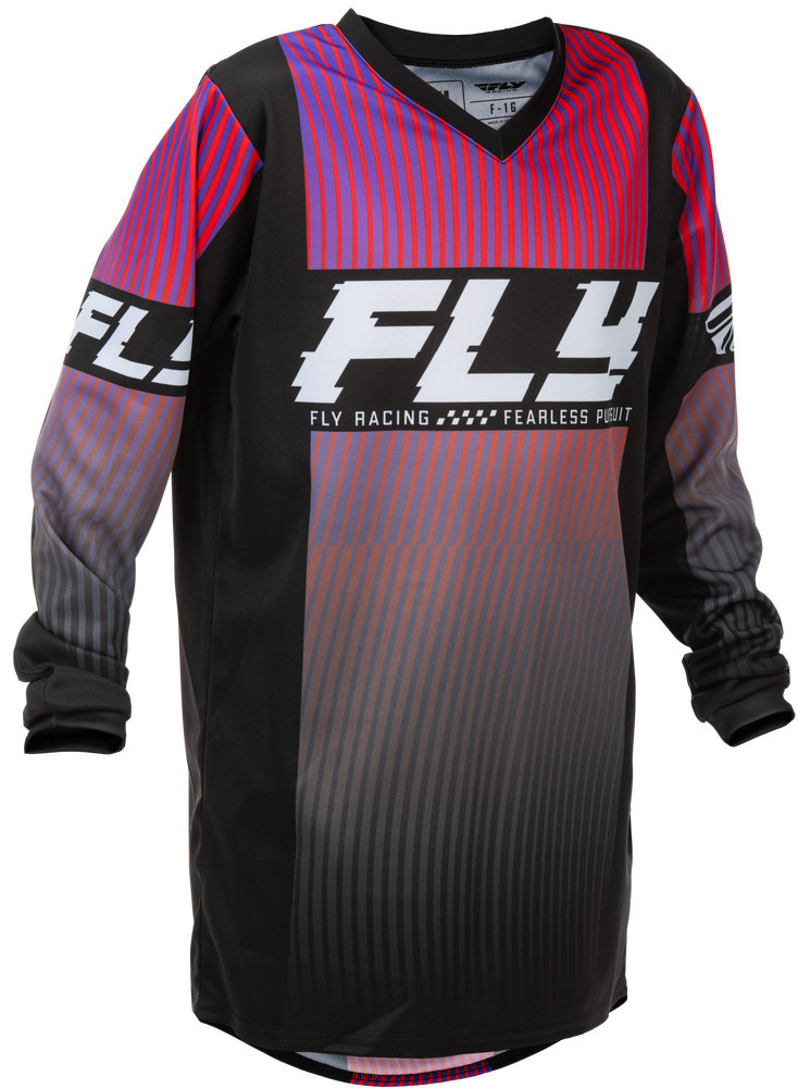 Fly Racing 2026 F-16 Youth Jersey — Black/Red/Purple