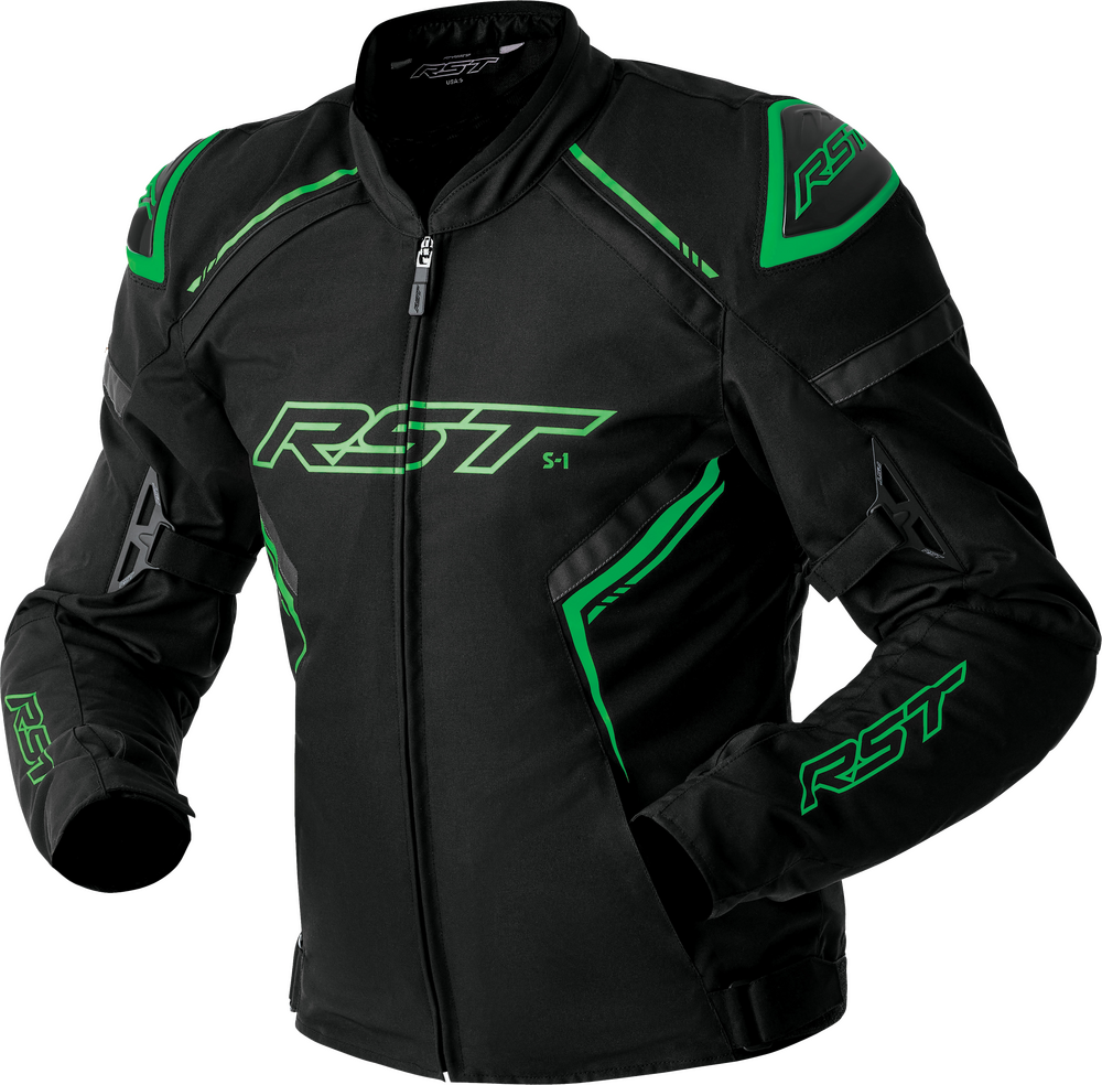 Rst S1 D3O TEXTILE JACKET BLACK/GREY/FLO GRN MD — Black/Grey/Fluorescent Green