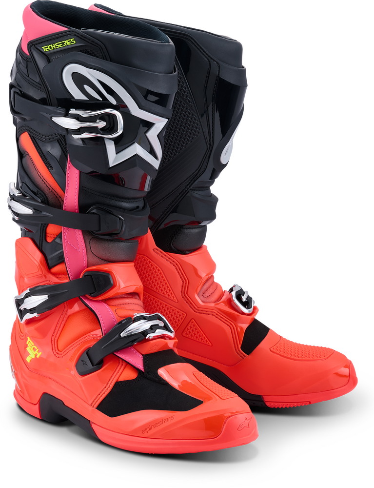 Alpinestars 2026 MX Tech 7 Boots — Black/Red Fluo/Pink Fluo