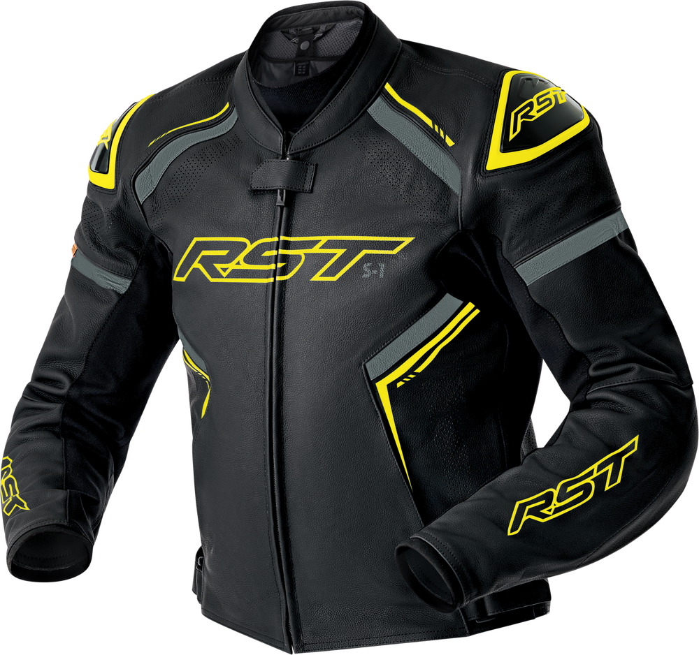 Rst S1 Air D3O Leather Jacket — Black/Grey/Fluorescent Yellow