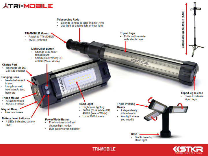 STKR TRI-MOBILE WORK LIGHT W/TRIPOD 2000 LUMEN