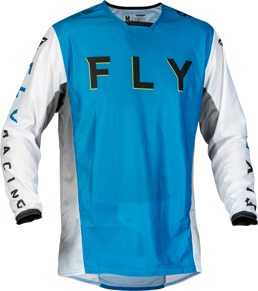 Fly Racing Kinetic Mesh Kore Jersey — Blue/White/Hi-Vis Yellow