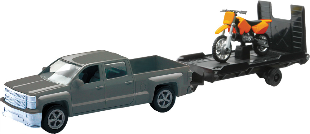 REPLICA 1:43 TRK/TRAILER/BIKE CHEVY SILVER/BIKE ORANGE